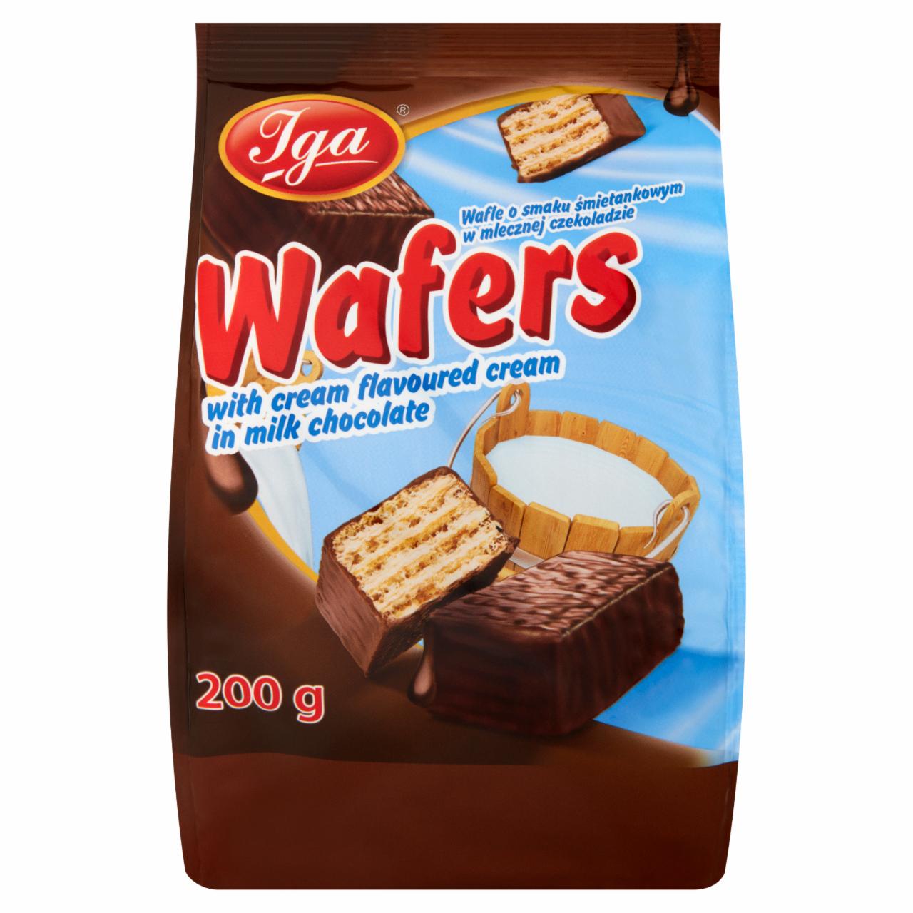 Zdjęcia - Iga Wafers Wafle o smaku śmietankowym w mlecznej czekoladzie 200 g