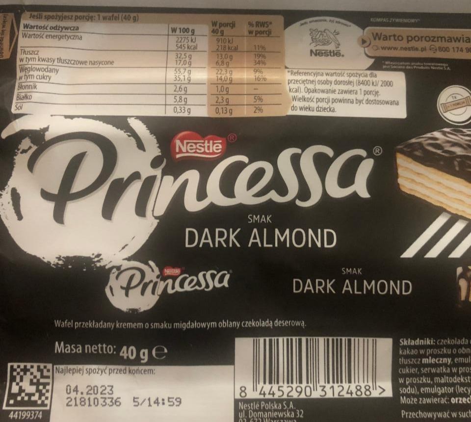 Zdjęcia - Princessa Longa Wafel przekładany kremem o smaku migdałowym oblany czekoladą deserową 40 g