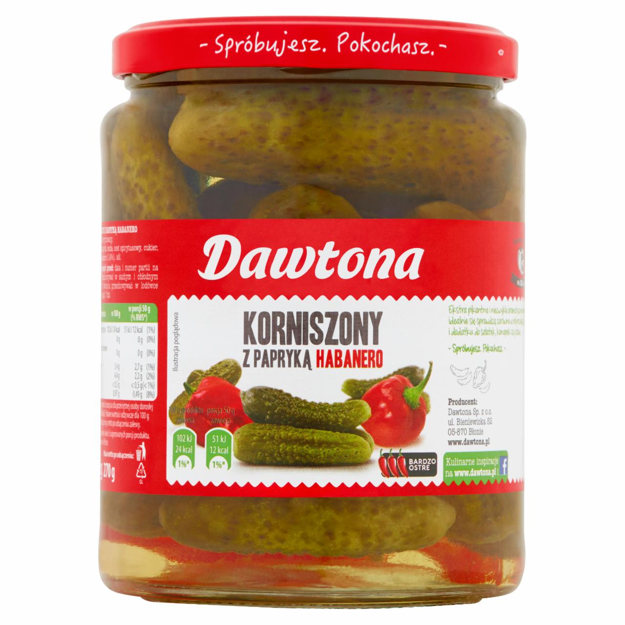 Zdjęcia - Dawtona Korniszony z papryką habanero 540 g