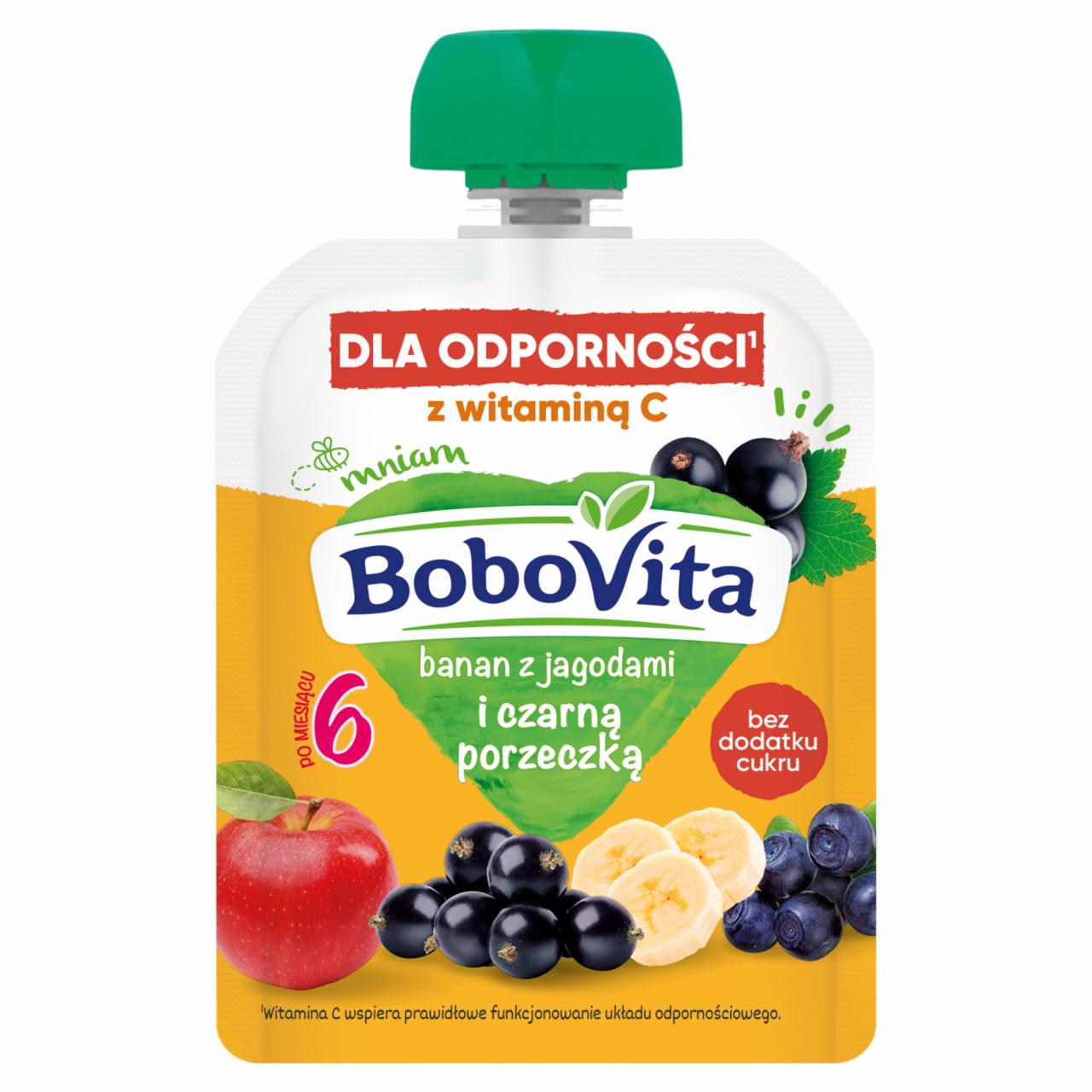 Zdjęcia - BoboVita Mus banan z jagodami i czarną porzeczką po 6 miesiącu 80 g