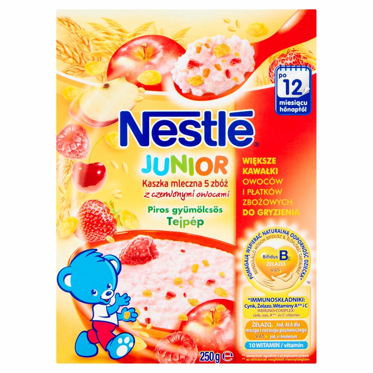 Zdjęcia - Nestlé Junior Kaszka mleczna 5 zbóż z czerwonymi owocami po 12 miesiącu 250 g