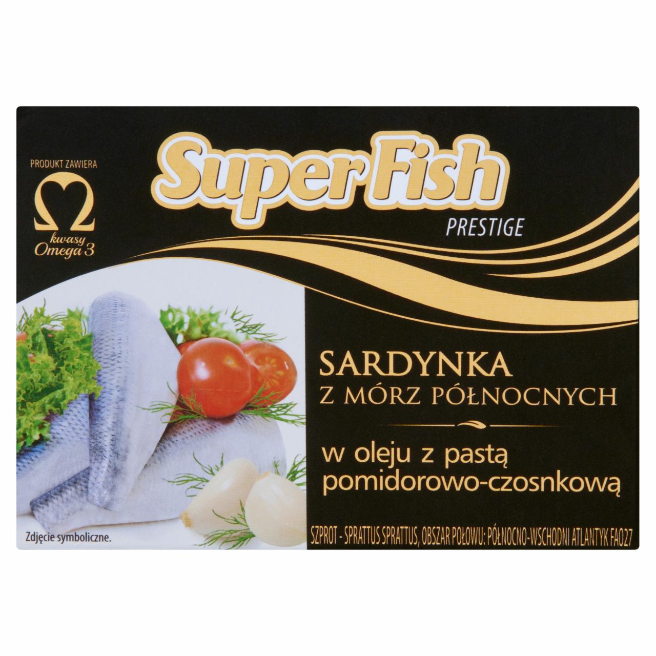 Zdjęcia - SuperFish Prestige Sardynka z mórz północnych w oleju z pastą pomidorowo-czosnkową 110 g