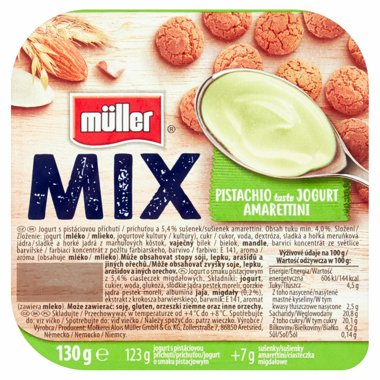 Zdjęcia - Müller Mix Jogurt o smaku pistacjowym z ciasteczkami migdałowymi 130 g