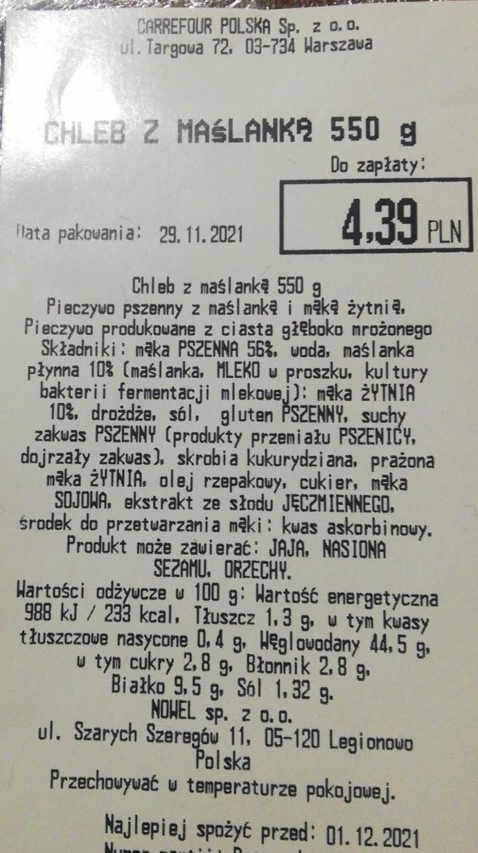 Zdjęcia - Chleb z maślanką 550 g Carrefour