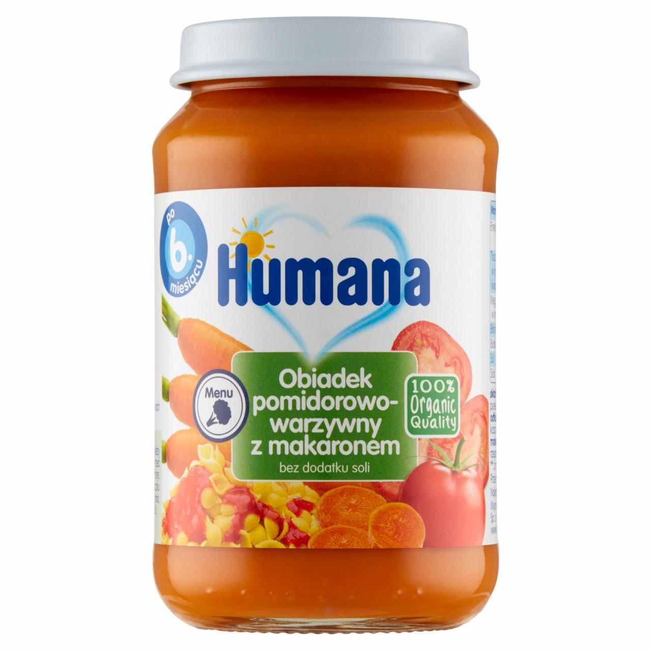 Zdjęcia - Humana 100% Organic Obiadek pomidorowo-warzywny z makaronem po 6. miesiącu 190 g
