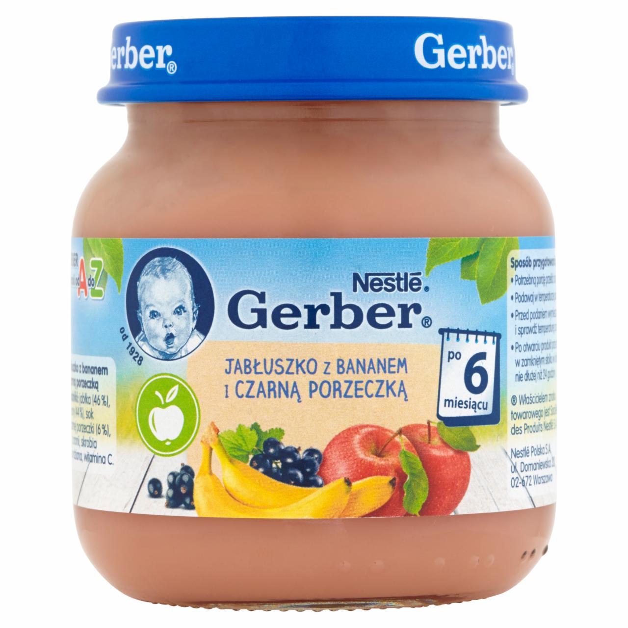 Zdjęcia - Gerber Jabłuszko z bananem i czarną porzeczką po 6 miesiącu 125 g