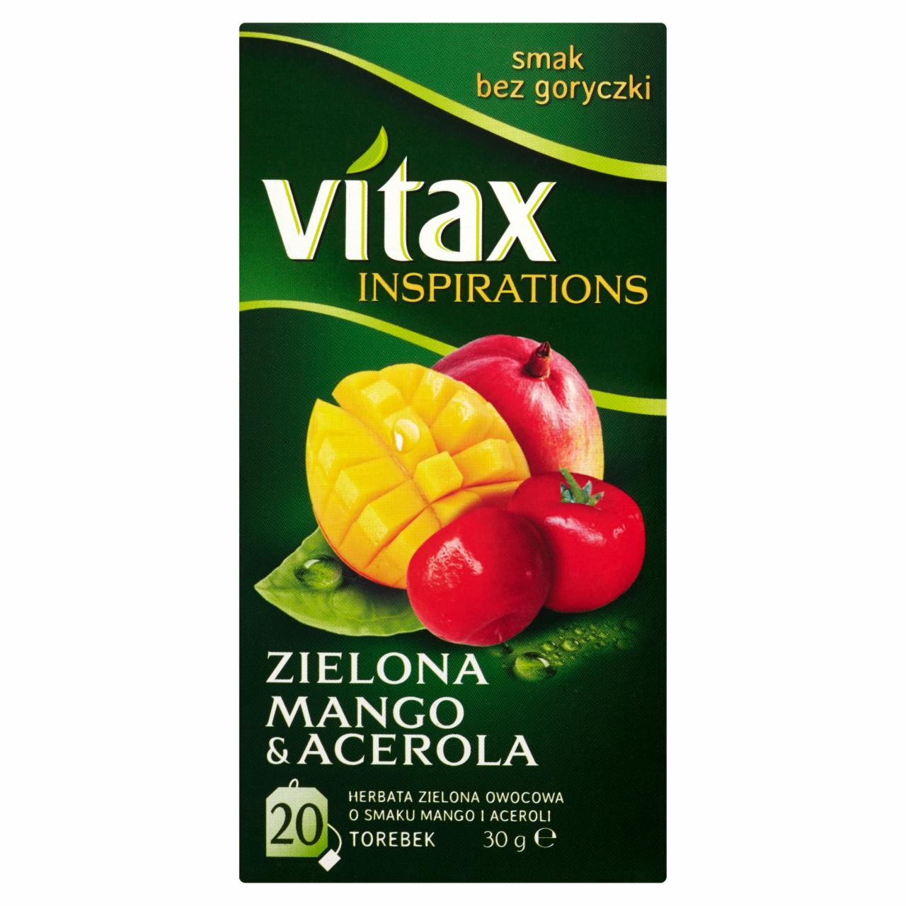 Zdjęcia - Vitax Inspirations Zielona Mango & Acerola Herbata zielona owocowa 30 g (20 torebek)