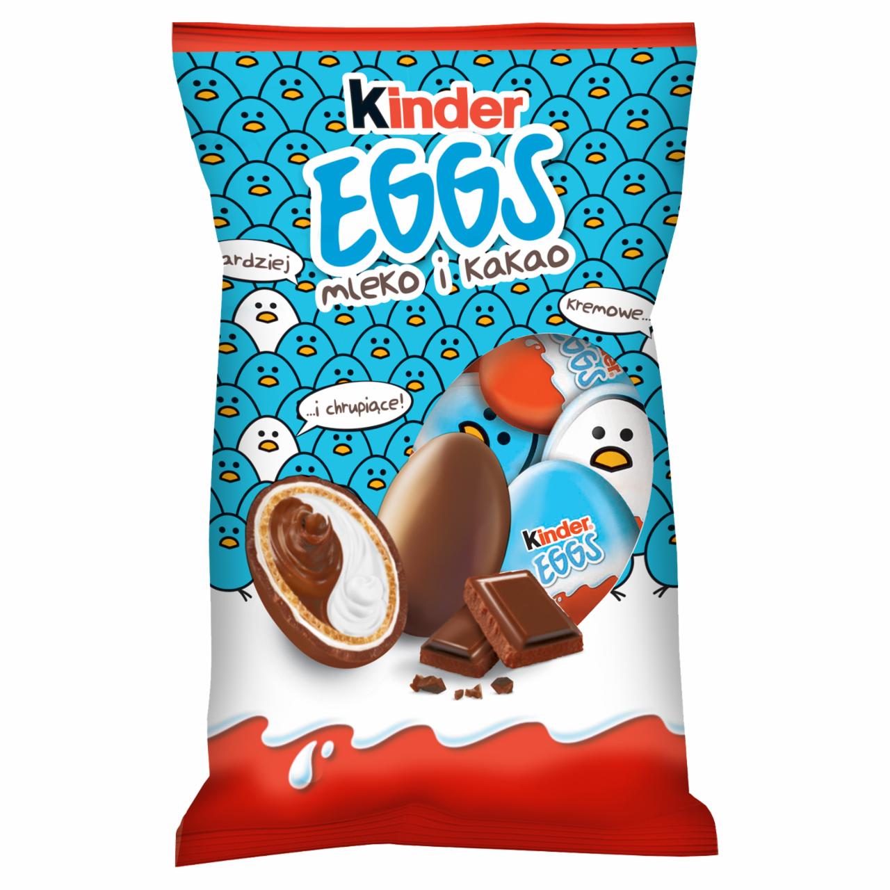 Zdjęcia - Kinder Eggs Chrupiący wafelek pokryty mleczną czekoladą z mlecznym i kakaowym nadzieniem 120 g