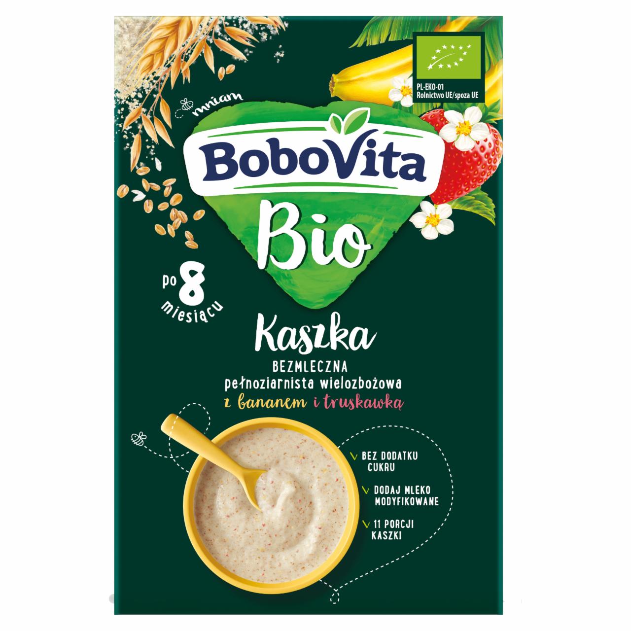 Zdjęcia - BoboVita Bio Kaszka bezmleczna pełnoziarnista wielozbożowa z bananem i truskawką po 8 miesiącu 200 g