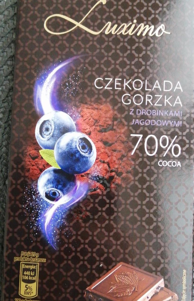 Zdjęcia - Czekolada gorzka 70% cocoa z drobinkami jagodowymi Luximo