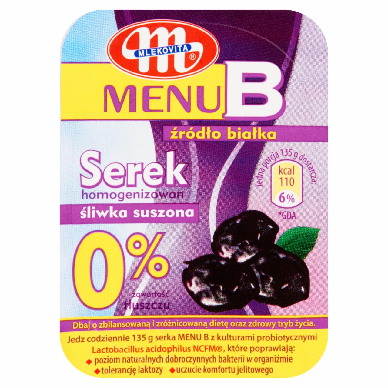 Zdjęcia - Mlekovita Menu B Serek homogenizowany śliwka suszona 135 g