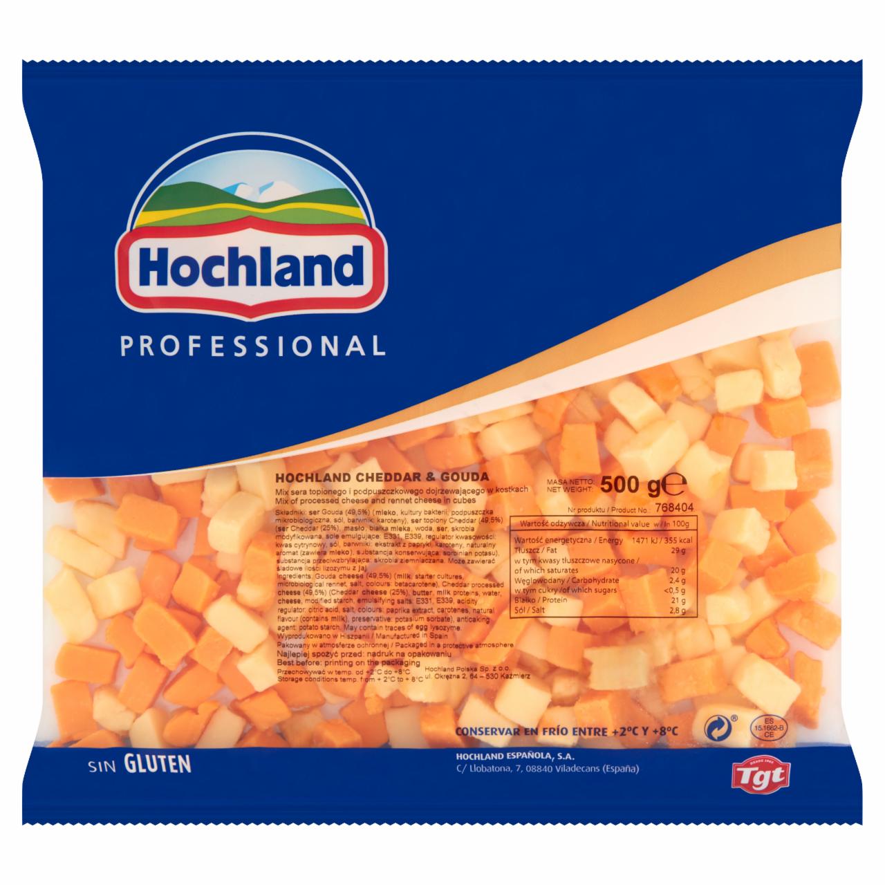 Zdjęcia - Hochland Professional Mix sera topionego i podpuszczkowego w kostkach Cheddar & Gouda 500 g