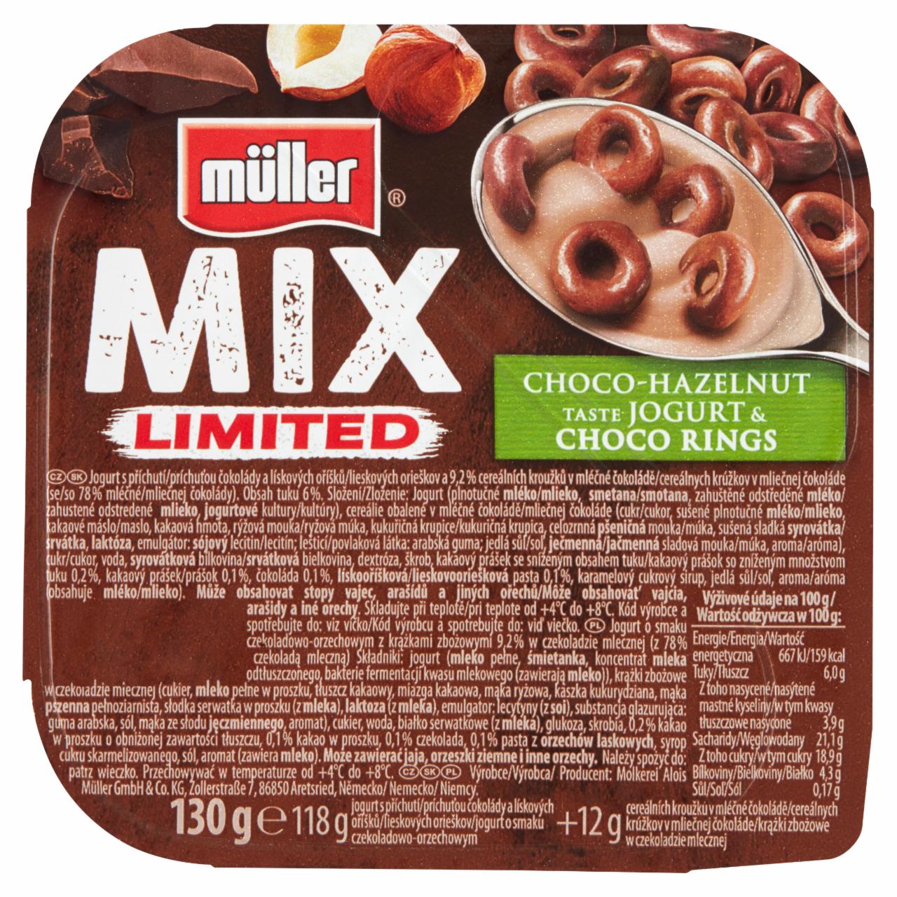 Zdjęcia - Müller Mix Jogurt o smaku czekoladowo-orzechowym z krążkami zbożowymi w czekoladzie mlecznej 130 g