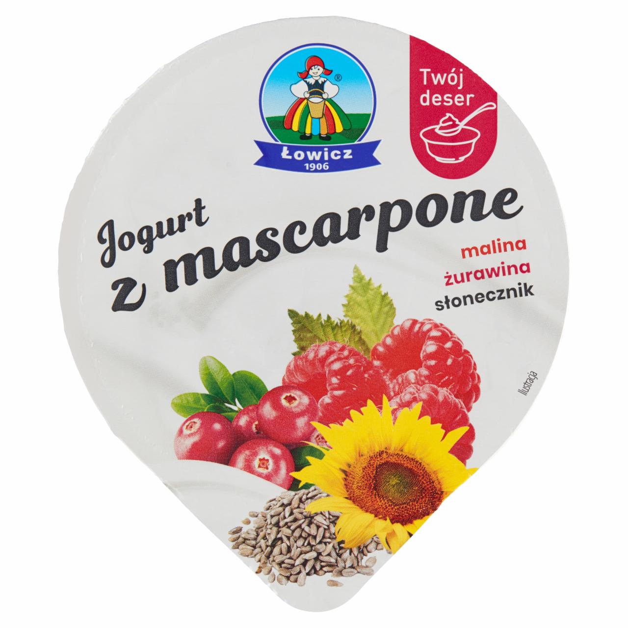 Zdjęcia - Łowicz Jogurt z mascarpone malina żurawina słonecznik 130 g
