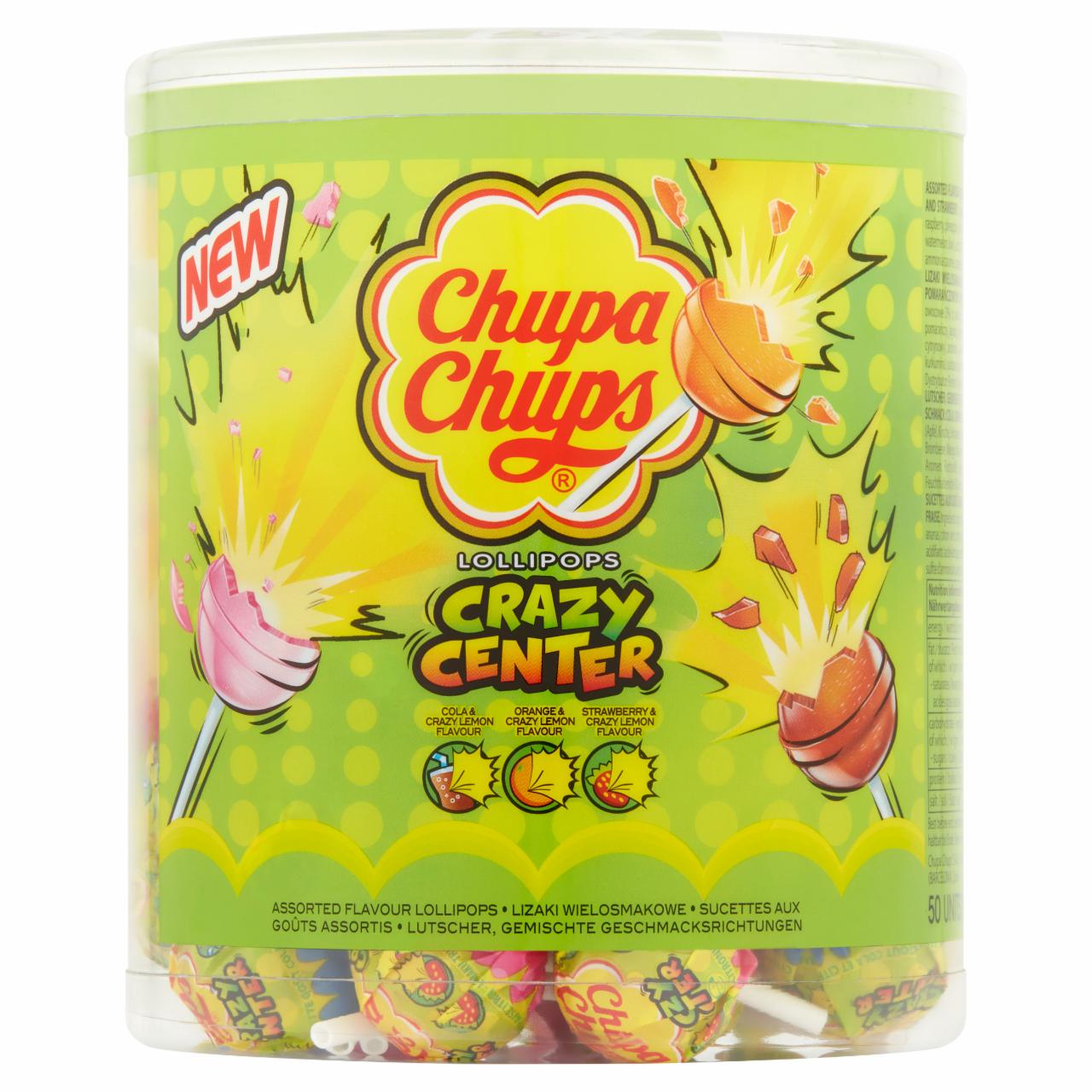Zdjęcia - Chupa Chups Crazy Center Lizaki wielosmakowe z nadzieniem o smaku cytrynowym 600 g (50 sztuk)
