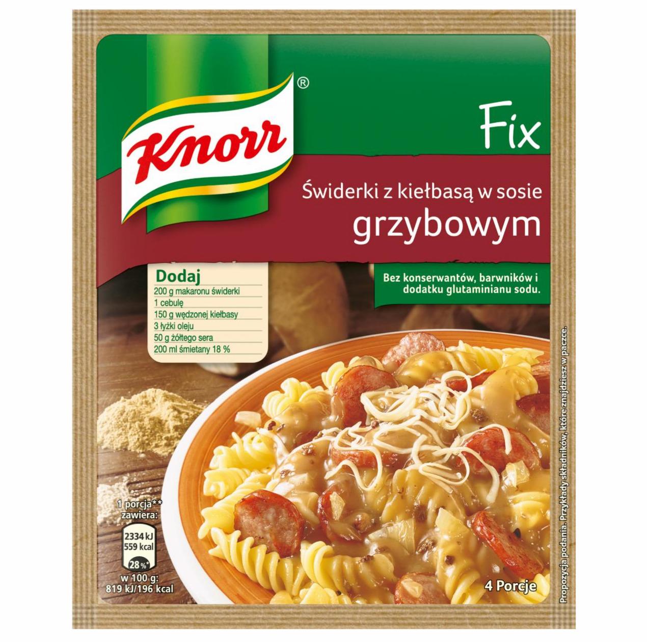 Zdjęcia - Fix świderki z kiełbasą w sosie grzybowym Knorr