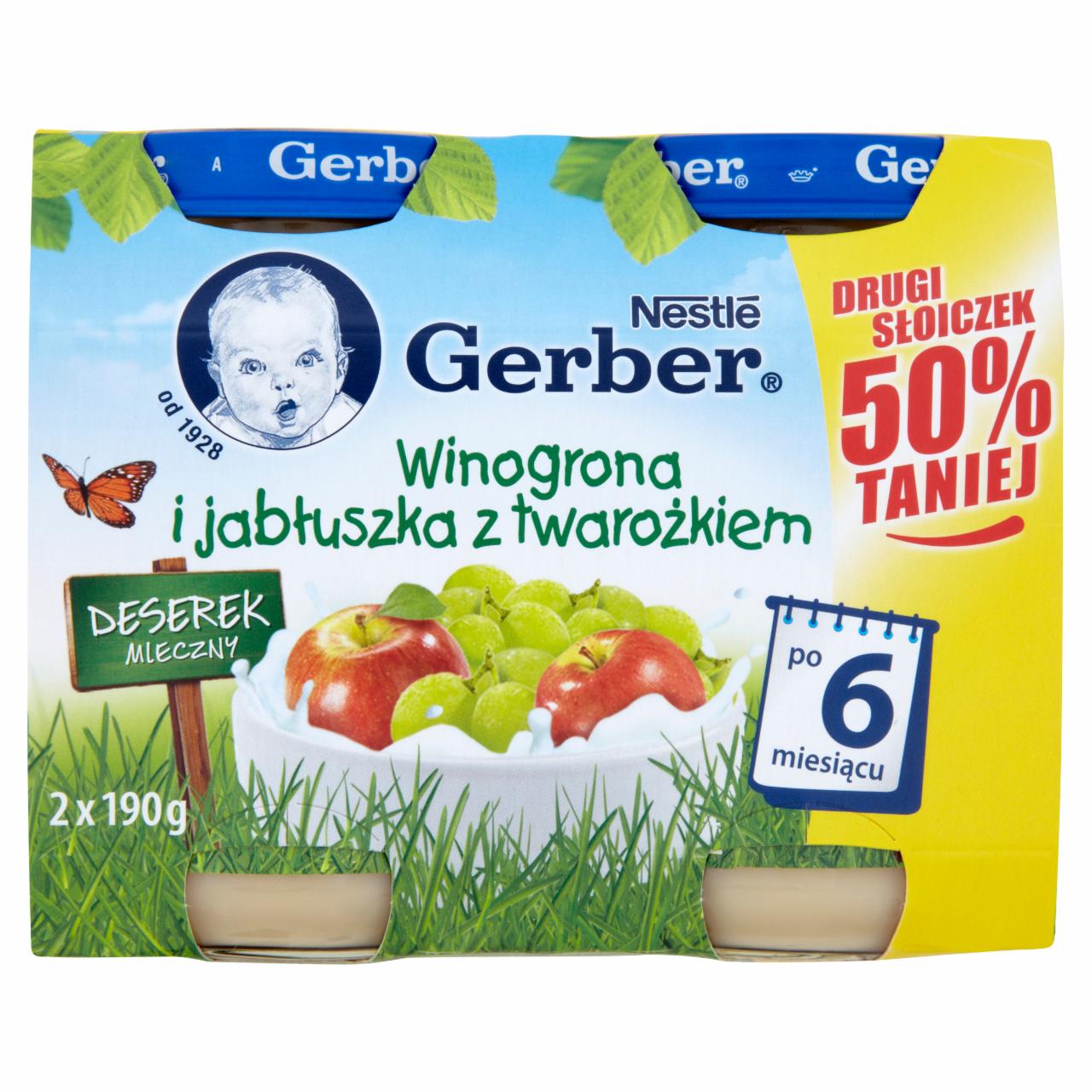 Zdjęcia - Gerber Deserek Mleczny Winogrona i jabłuszka z twarożkiem po 6 miesiącu 2 x 190 g