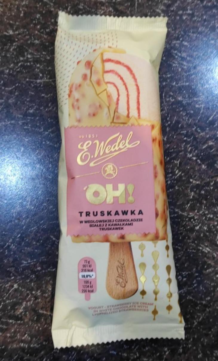 Zdjęcia - E. Wedel Oh! Lody truskawkowe w wedlowskiej czekoladzie białej z kawałkami truskawek 100 ml