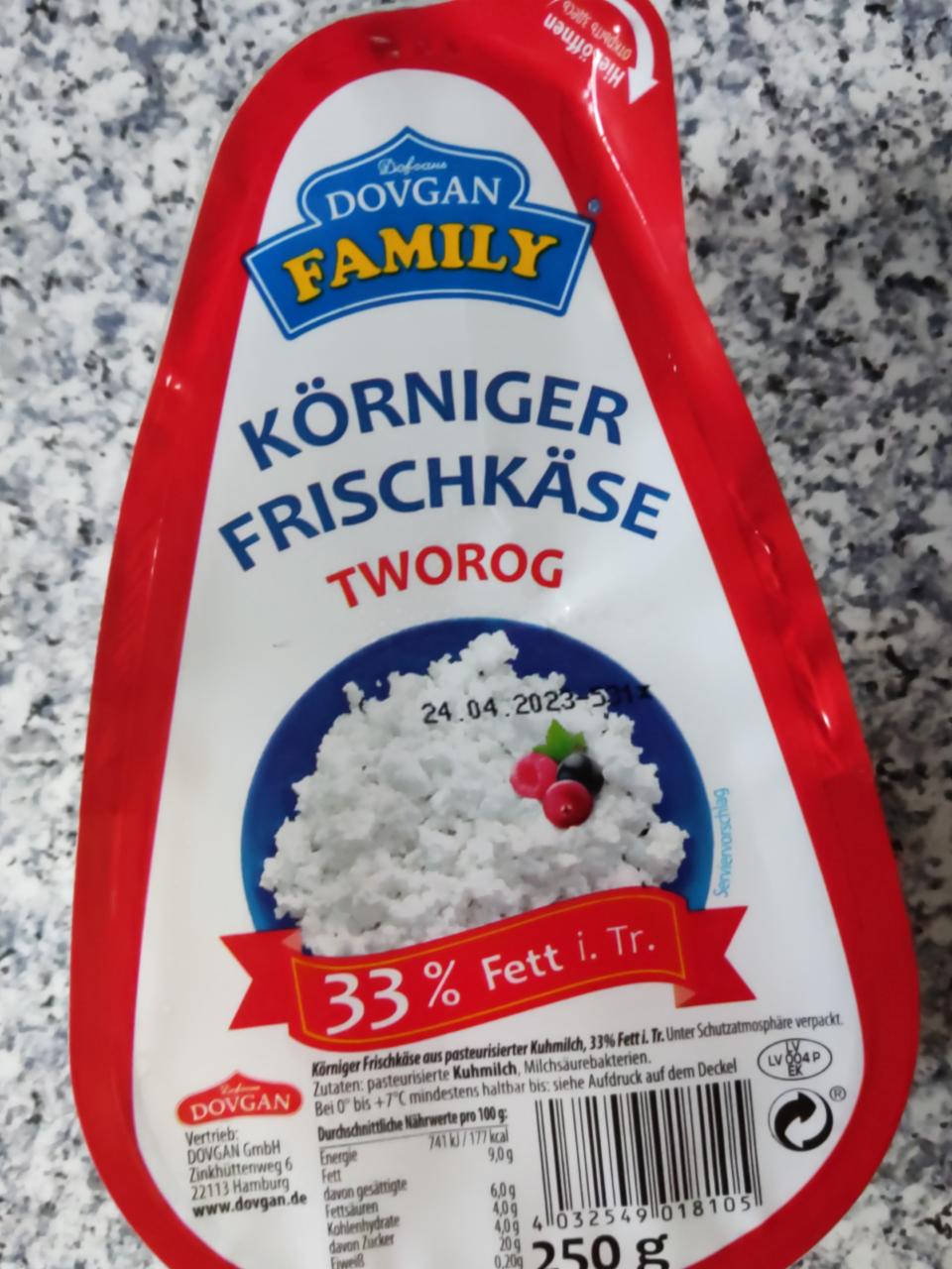 Körniger Frischkäse 33% Fett Dovgan Family - kalorie, kJ i wartości ...