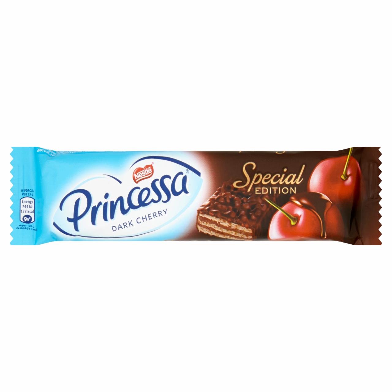 Zdjęcia - Princessa Dark Cherry Wafel przekładany kremem o smaku wiśniowym oblany czekoladą deserową 33 g