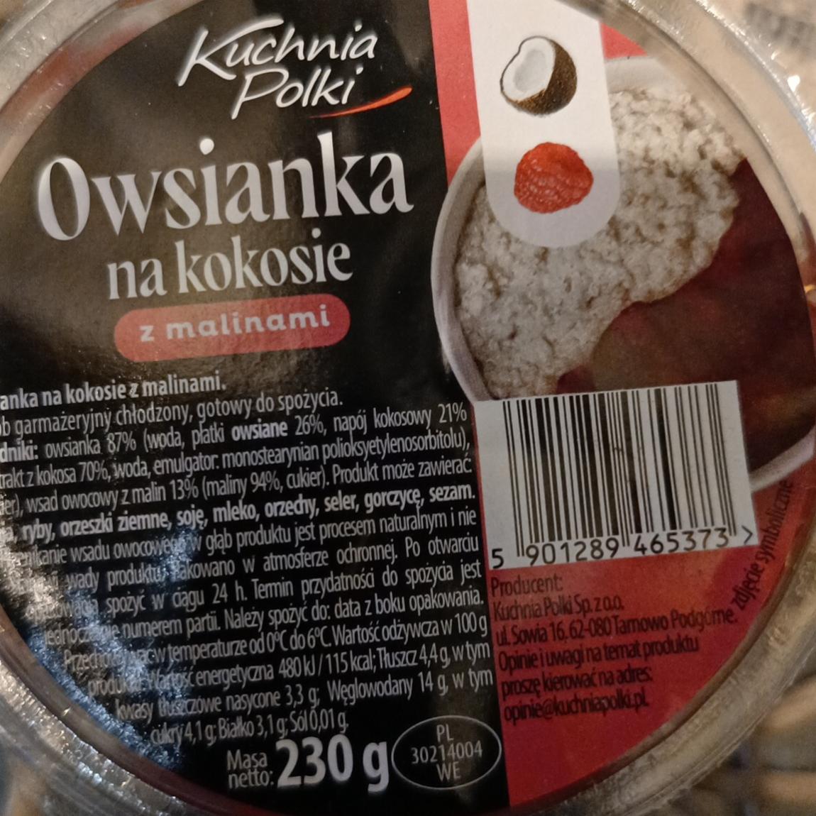 Zdjęcia - Owsianka na kokosie z malinami Kuchnia Polki