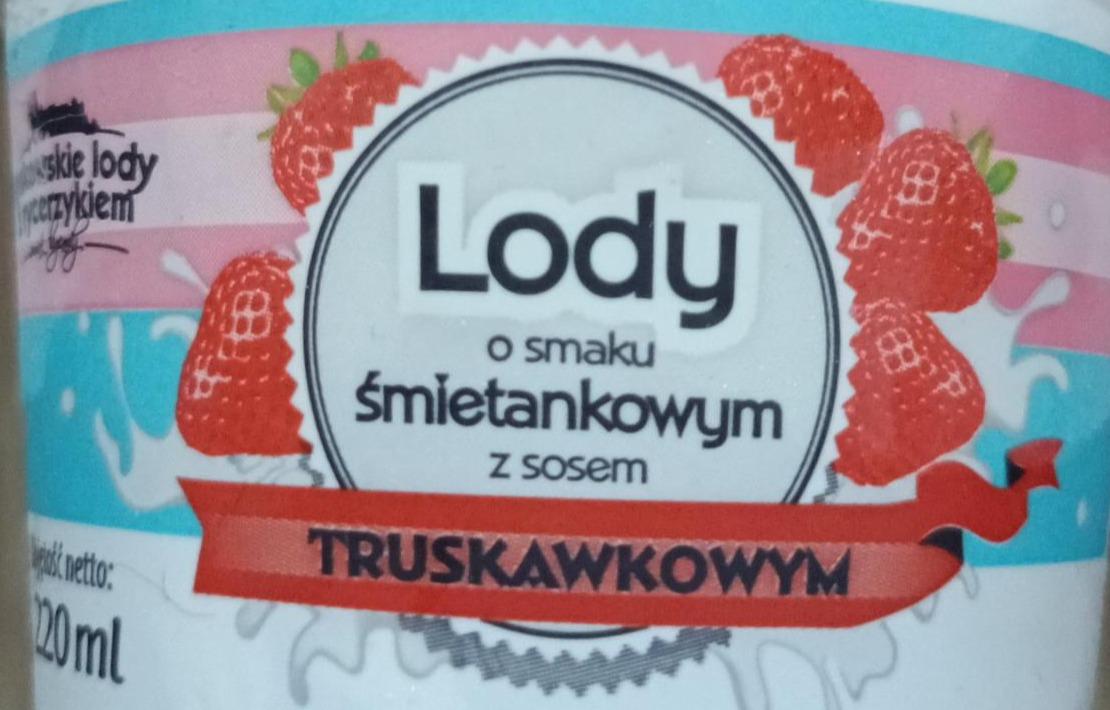 Zdjęcia - Lody o smaku śmietankowym z sosem truskawkowym Krakowskie lody z rycerzykiem