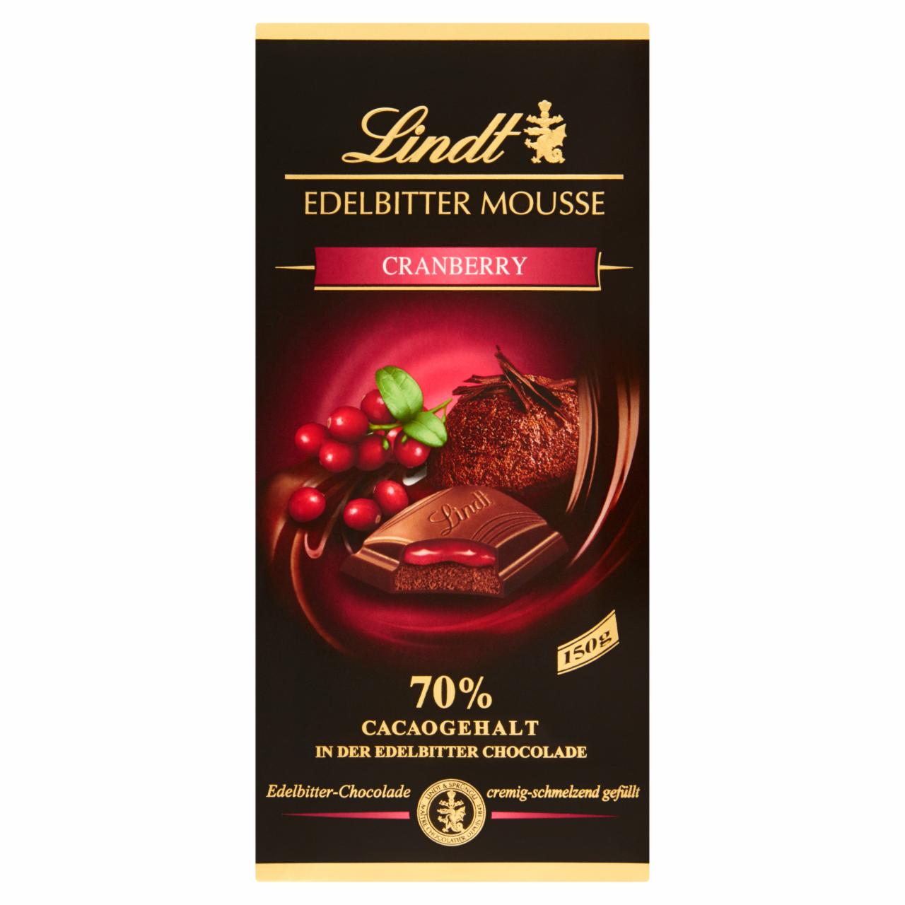 Zdjęcia - Lindt 70% Gorzka czekolada nadziewana musem i nadzieniem żurawinowym 150 g