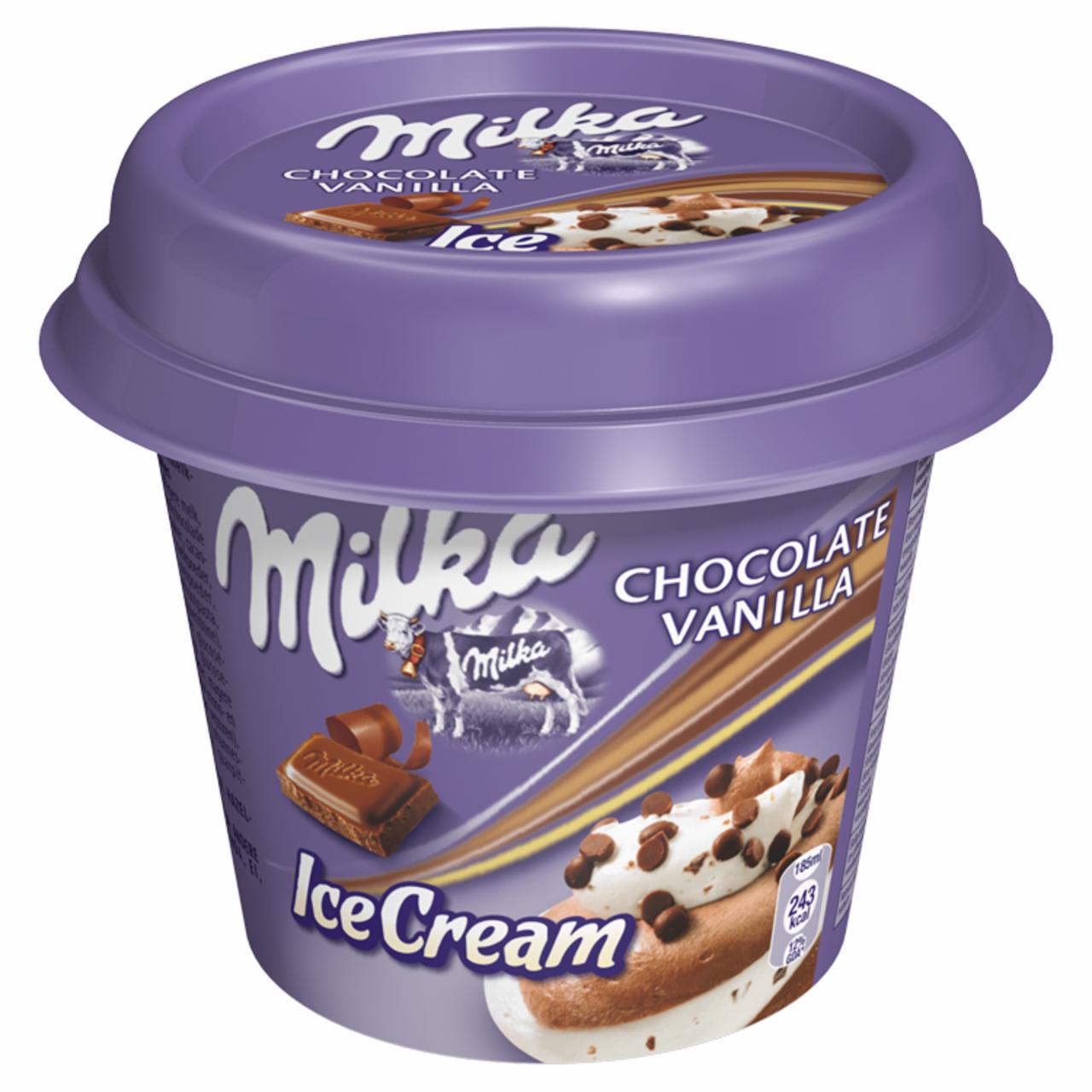 Zdjęcia - Milka Lody czekoladowe i waniliowe z kawałkami czekolady mlecznej 185 ml