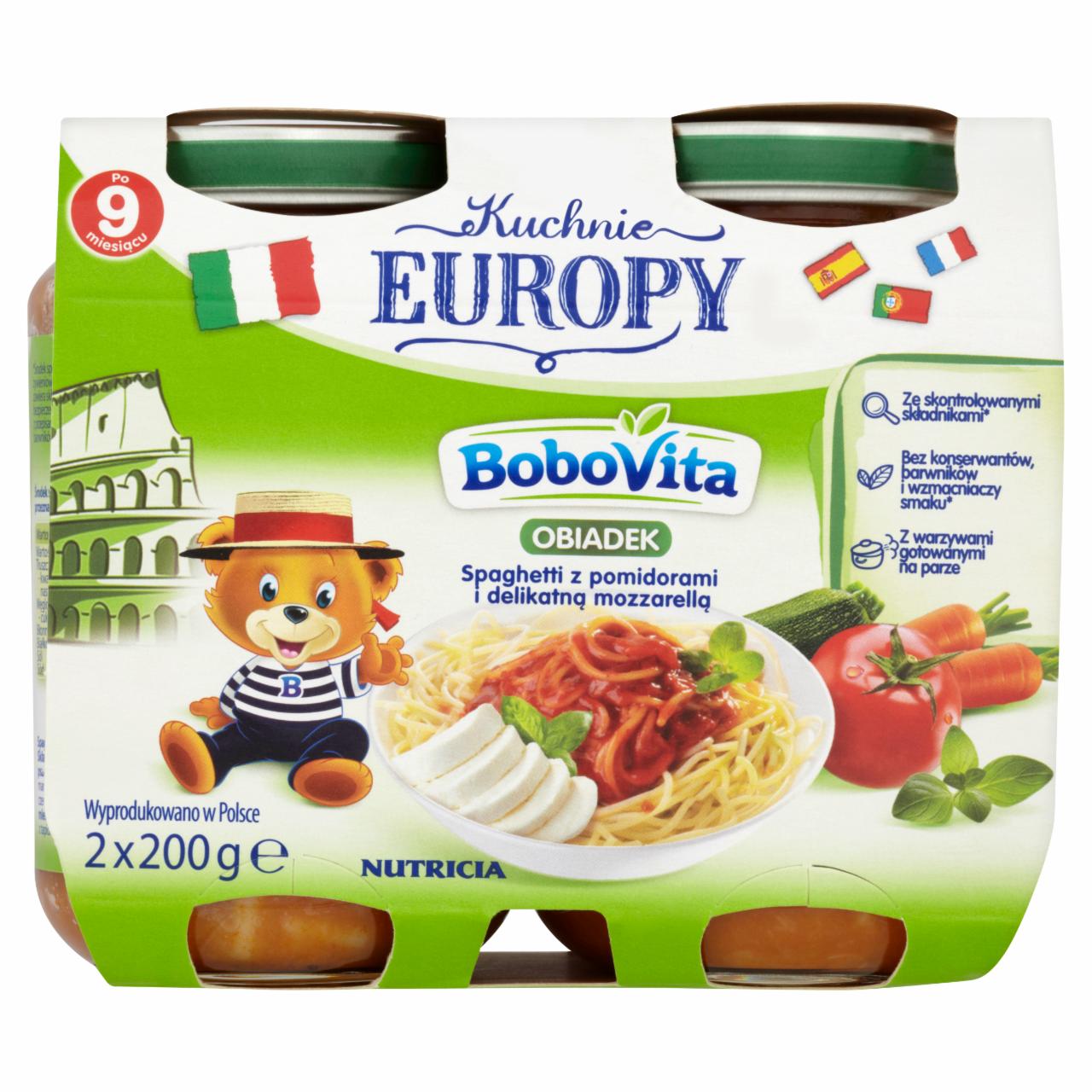 Zdjęcia - BoboVita Kuchnie Europy Obiadek Spaghetti z pomidorami i mozzarellą po 9 miesiącu 2 x 200 g
