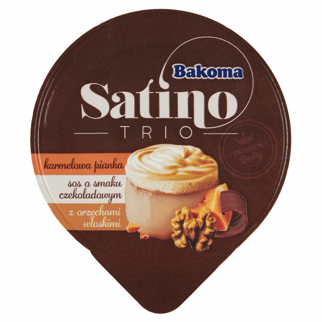 Zdjęcia - Bakoma Satino Trio Deser karmelowa pianka sos o smaku czekoladowym z orzechami włoskimi 100 g