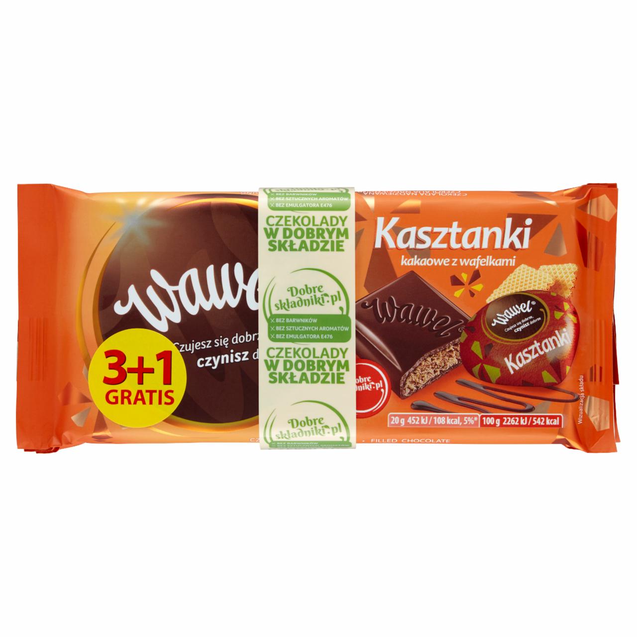 Zdjęcia - Wawel Kasztanki kakaowe z wafelkami Czekolada nadziewana 400 g (4 x 100 g)