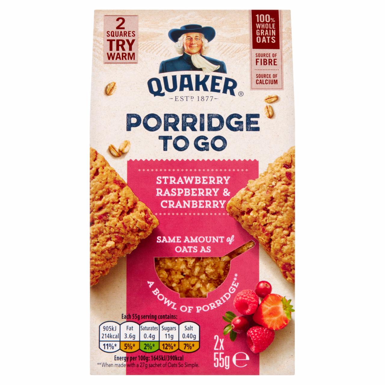 Zdjęcia - Quaker Porridge To Go Batonik owsiany o smaku owoców jagodowych truskawek żurawiny 110 g (2 x 55 g)