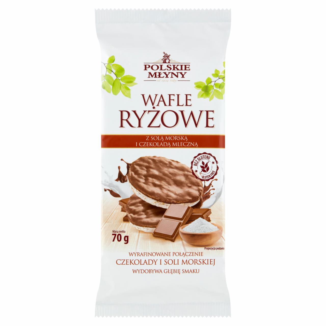 Zdjęcia - Polskie Młyny Wafle ryżowe z solą morską i czekoladą mleczną 70 g