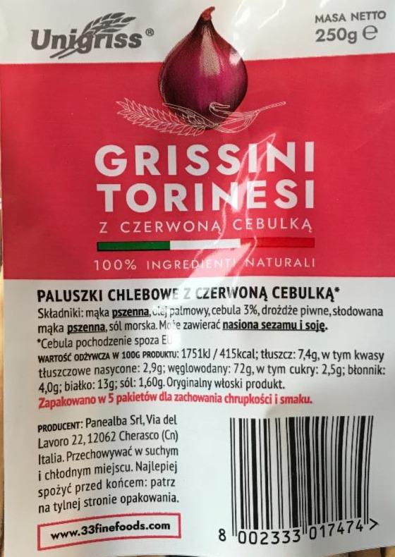 Zdjęcia - Grissini Torinesi ekstra cienkie i chrupkie z czerwoną cebulką Unigriss