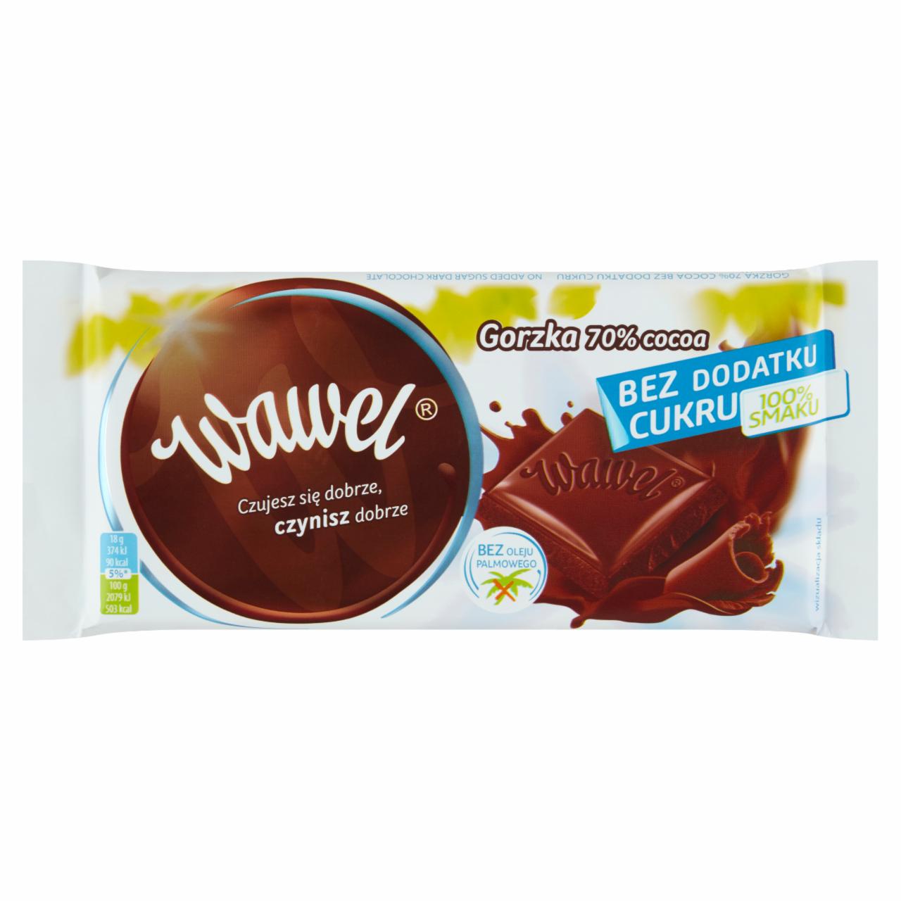 Zdjęcia - Wawel Czekolada gorzka 70 % Cocoa bez dodatku cukru 90 g
