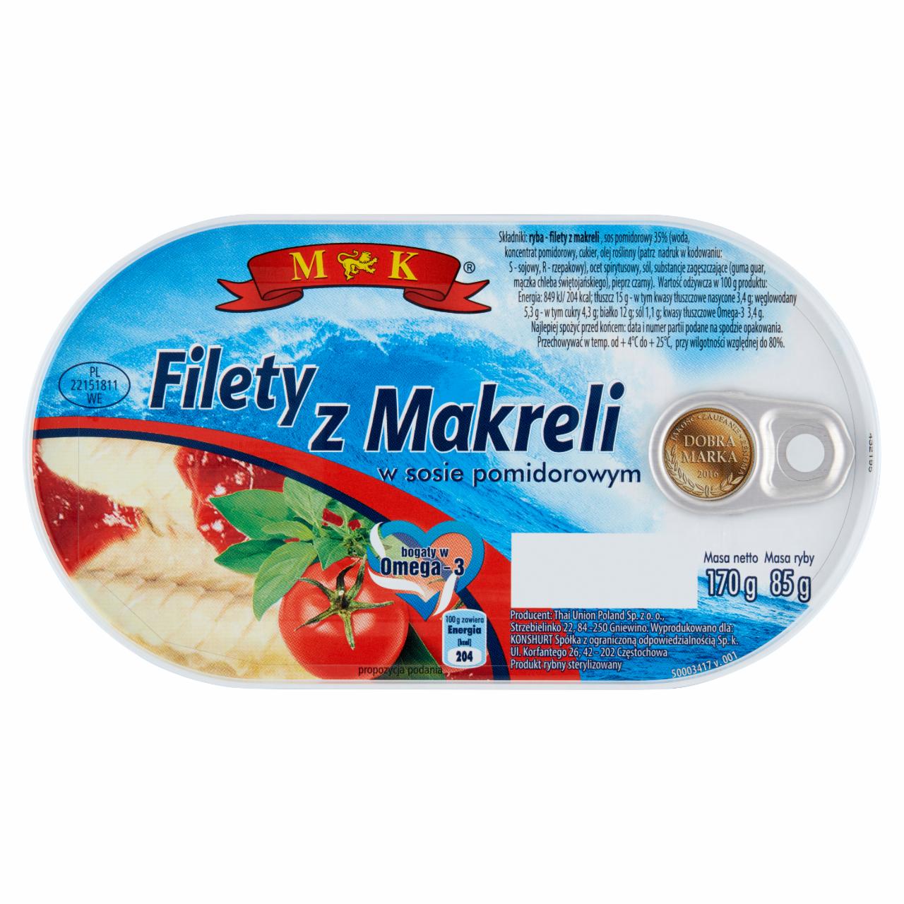 Zdjęcia - MK Filety z makreli w sosie pomidorowym 170 g