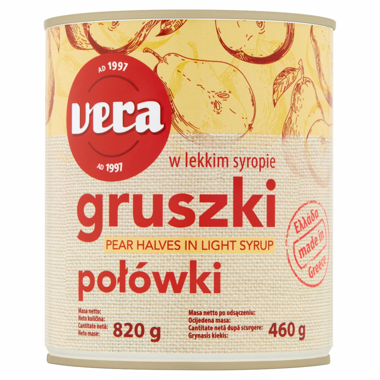 Zdjęcia - Vera Gruszki połówki w lekkim syropie 820 g