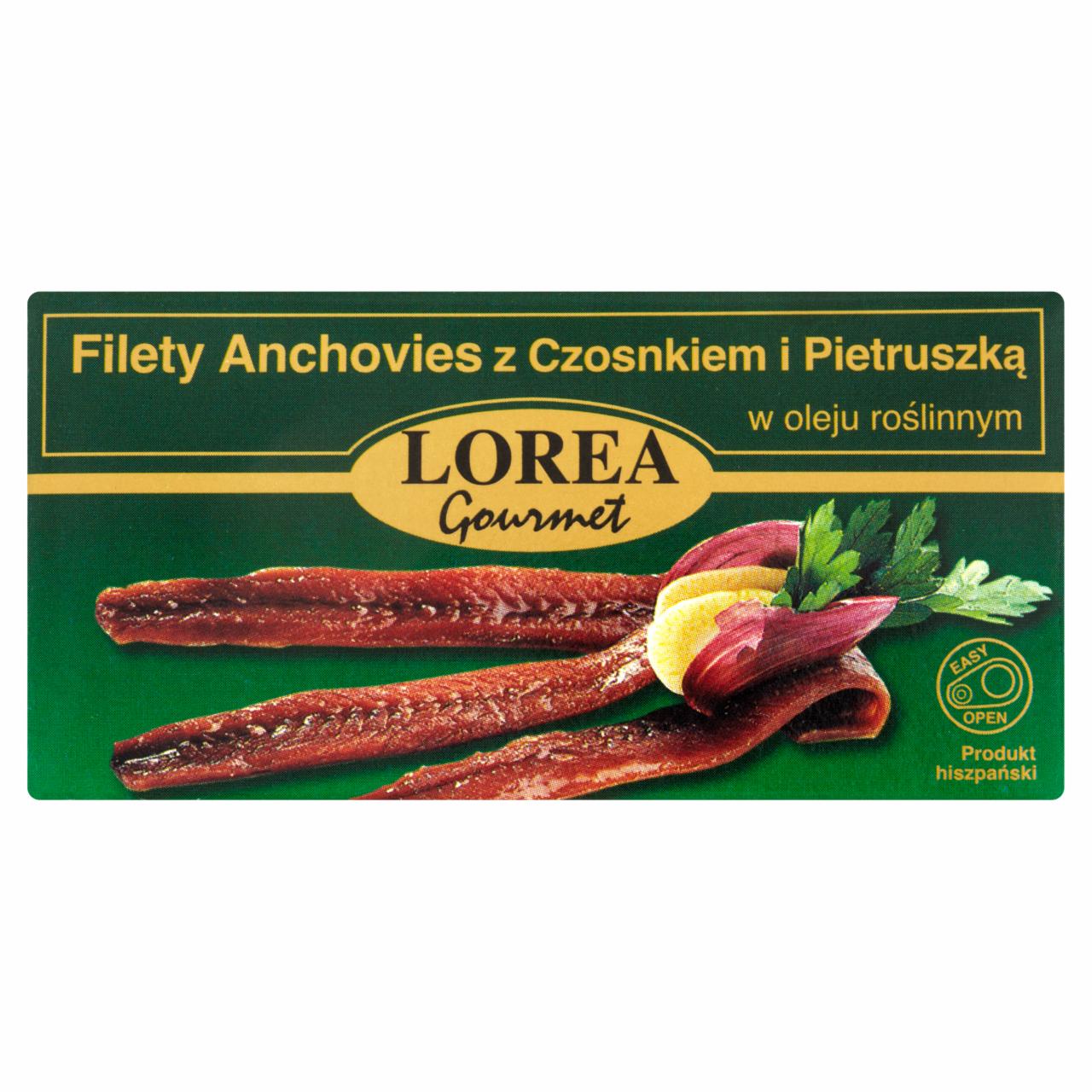 Zdjęcia - Lorea Gourmet Filety anchovies z czosnkiem i pietruszką w oleju roślinnym 50 g