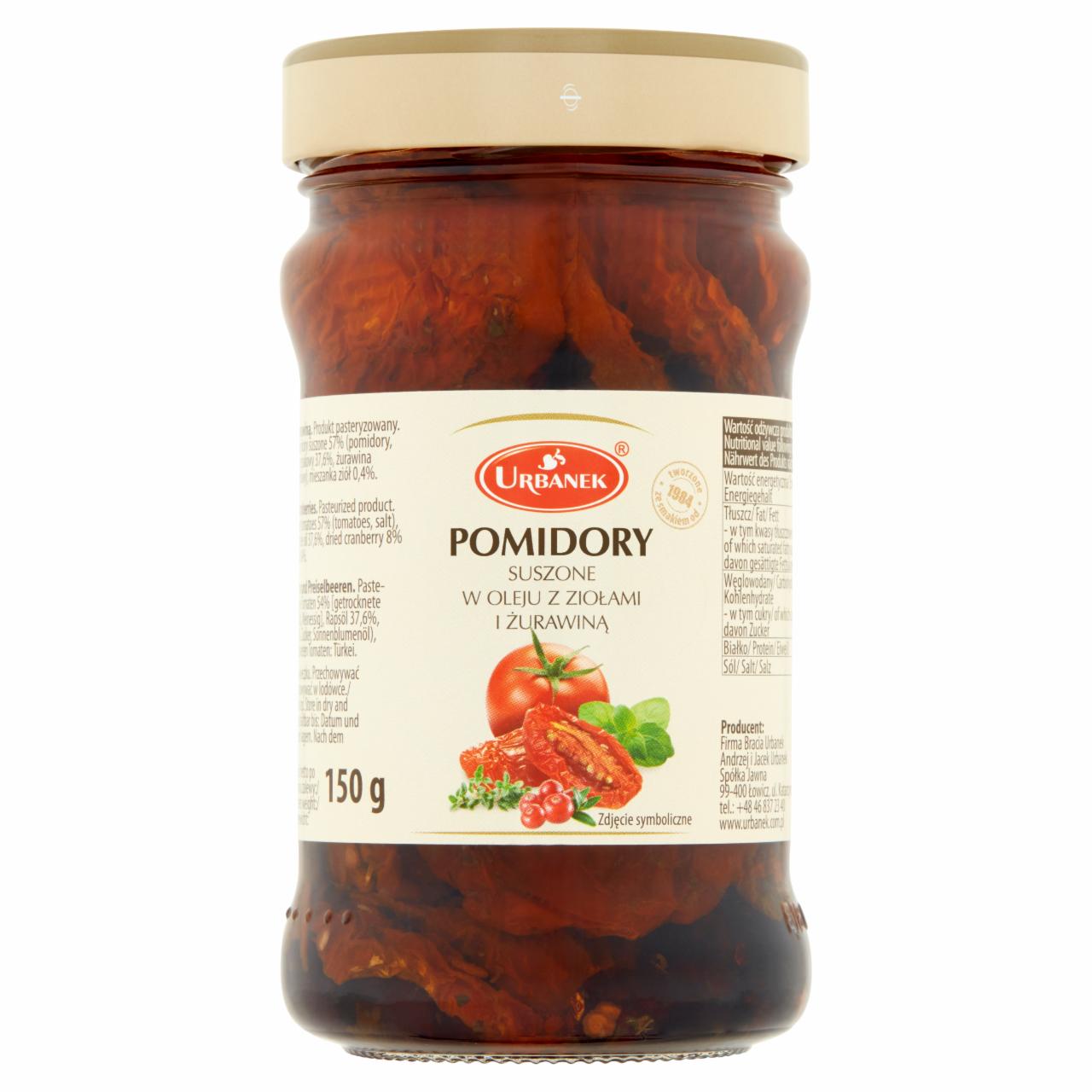 Zdjęcia - Urbanek Pomidory suszone w oleju z ziołami i żurawiną 270 g