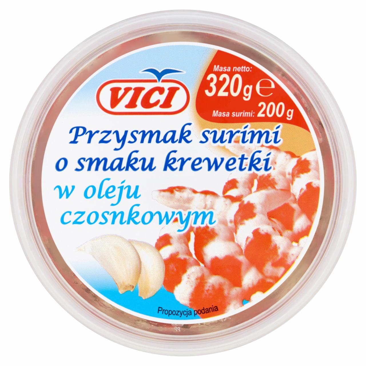 Zdjęcia - Vici Przysmak surimi o smaku krewetki w oleju czosnkowym 320 g