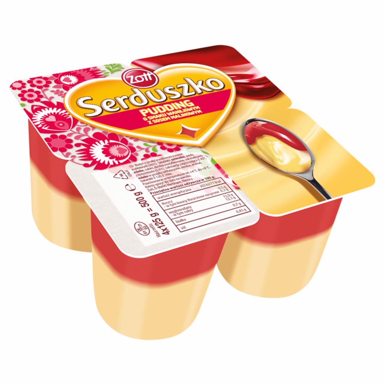 Zdjęcia - Zott Serduszko Pudding wanilia/malina 500 g (4 x 125 g)